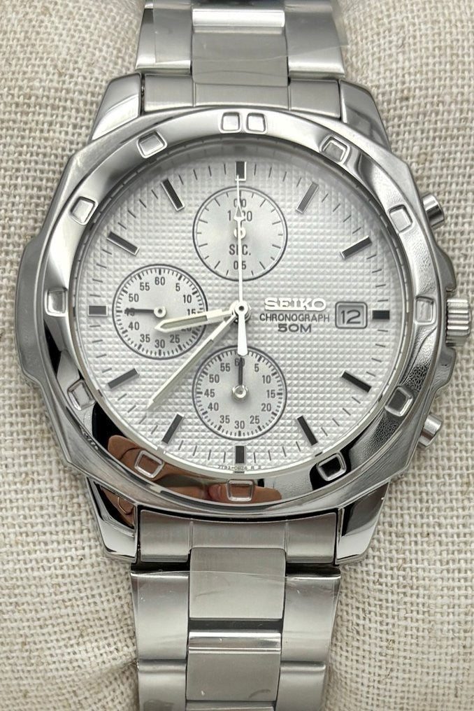 Seiko SND187 Cronografo Bianco — bracciale in acciaio inossidabile (5 di 6)